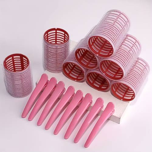 16pcs self hair curler set 8 rollers and 8 clips salon grade diy hair styling tools hair curling roller set for men and women no heat home curler