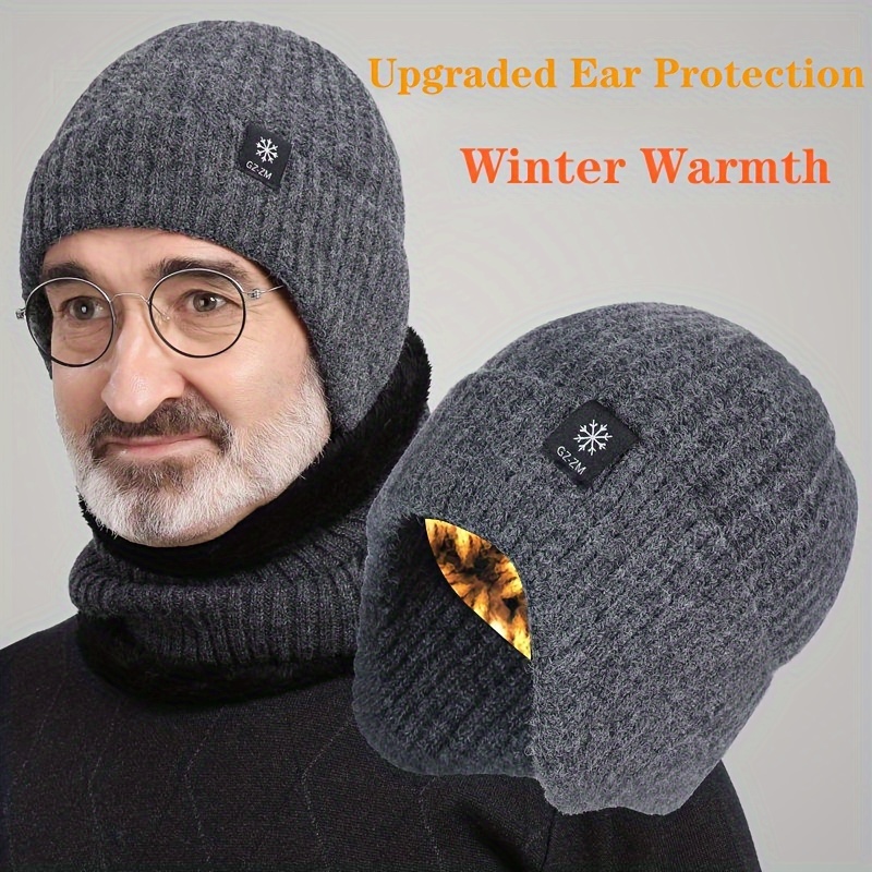 

1pc Unisex - , , 100% , , Ear , - Knitted Hat For Men And Seniors