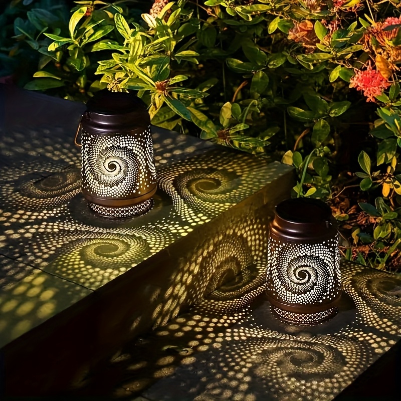 TEMU 2pcs Hanging Solar Light, Led Light Metal Decoration, Portable Lantern, Halloween Christmas Day Spiral Birthday Gift