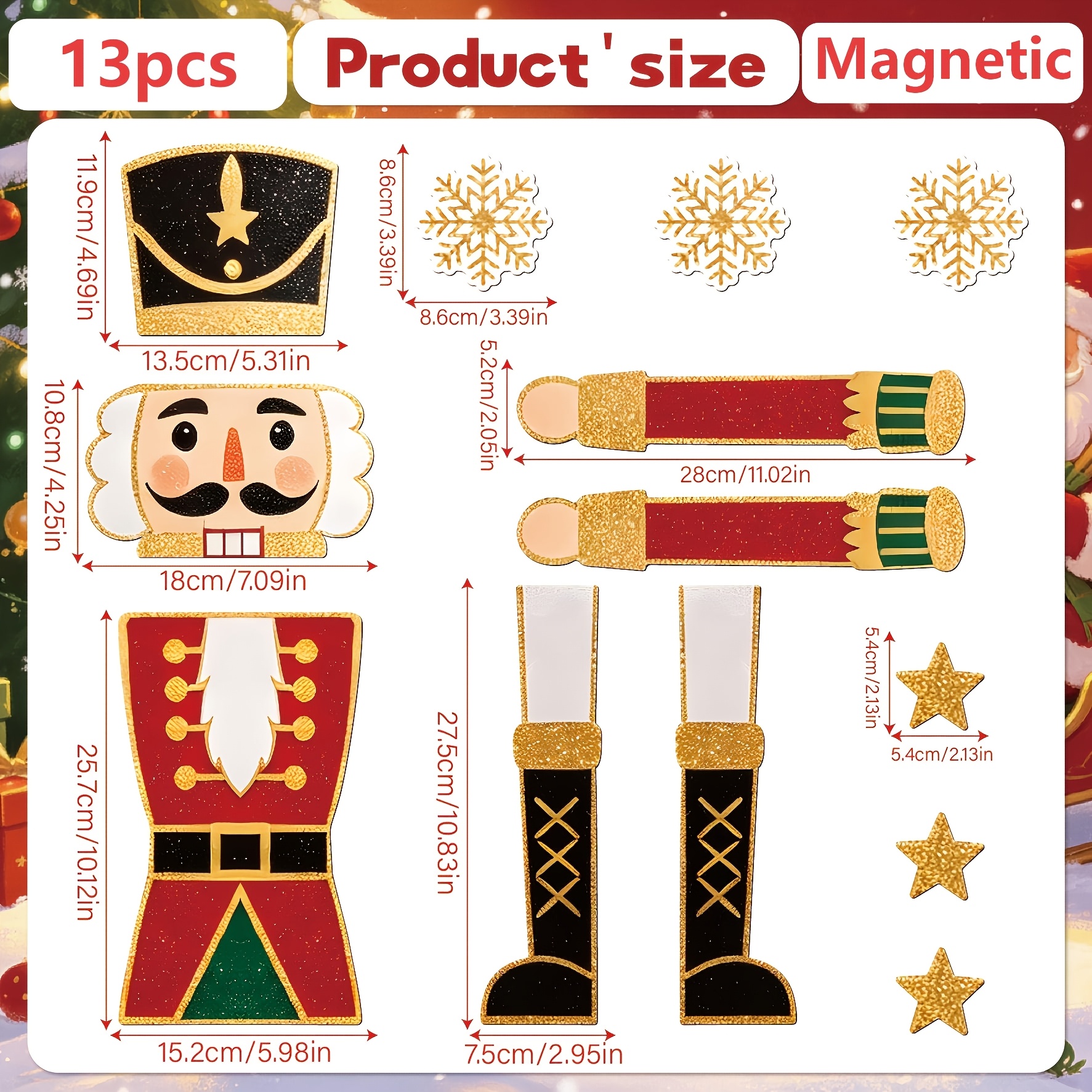 TEMU 13pcs Magnetic Nutcracker Soldier Decorations Suitable For Refrigerator, Car, Garage Door & Christmas Party - Pvc Figures With Magnetic Backing,