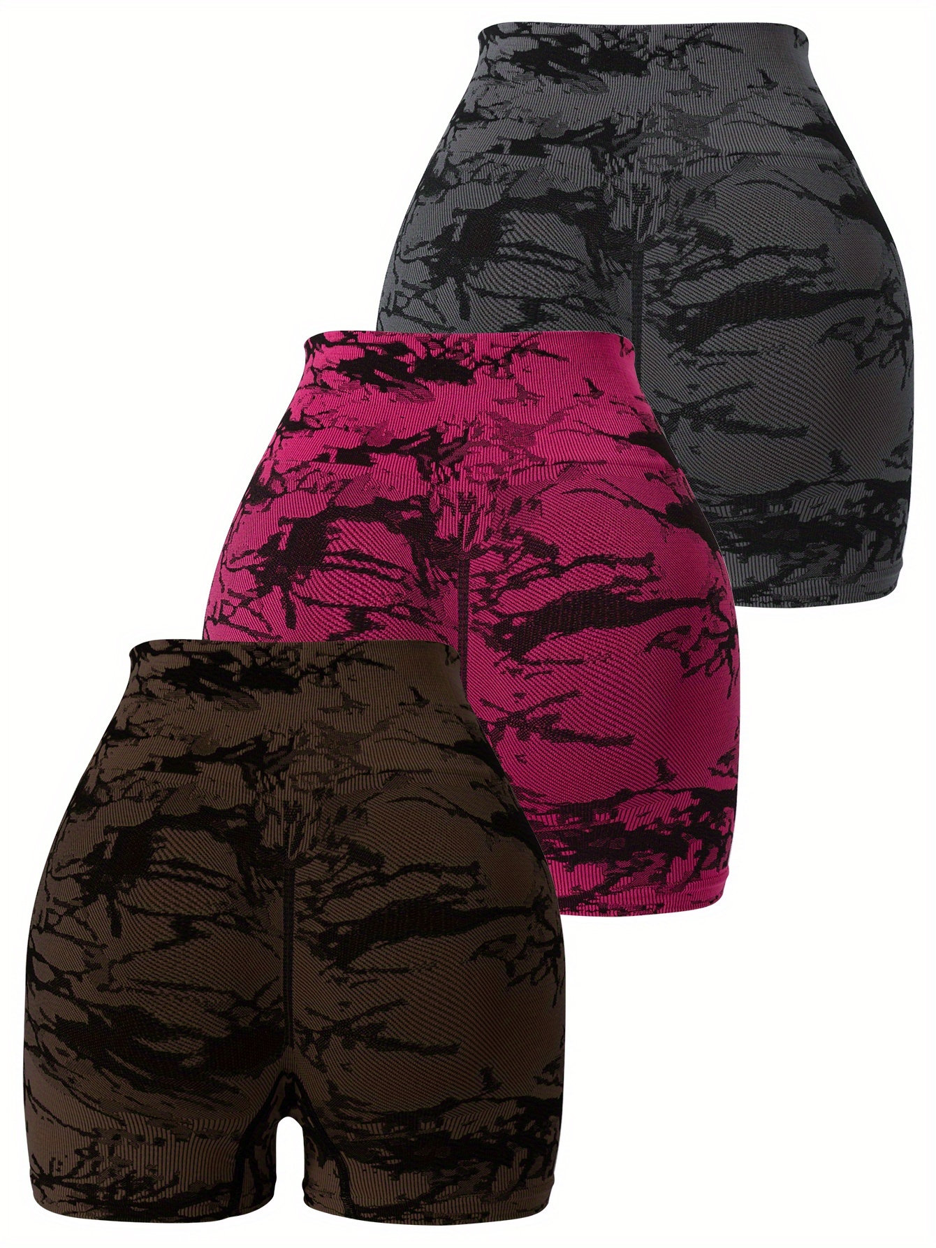 3pcs Multi-Color Tie-Dye Athletic Yoga Shorts