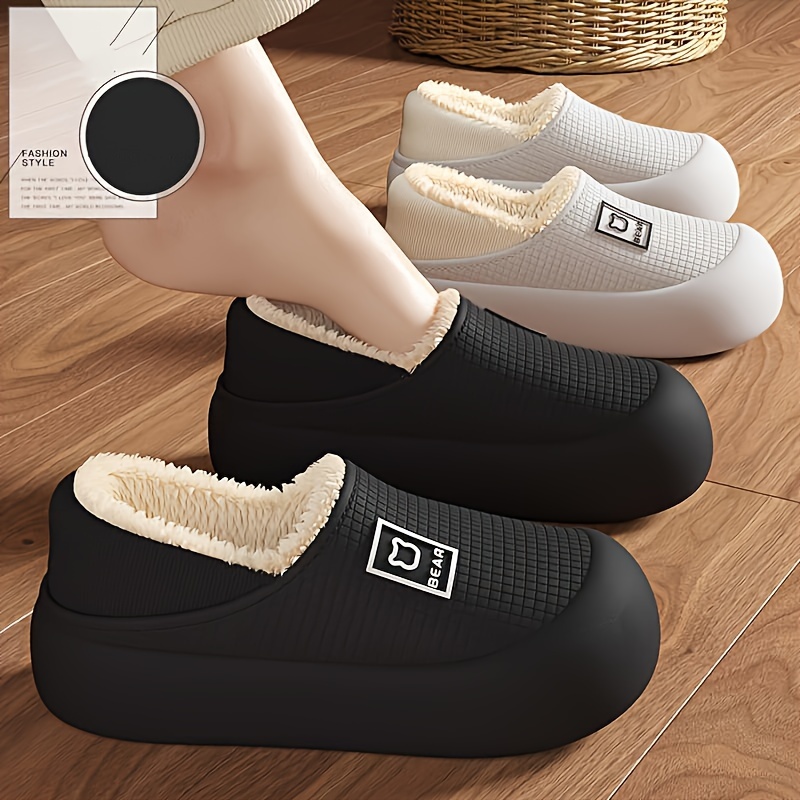 

-lined Winter Slippers For Women - Waterproof, Non-slip Eva Sole, Warm Indoor Shoes