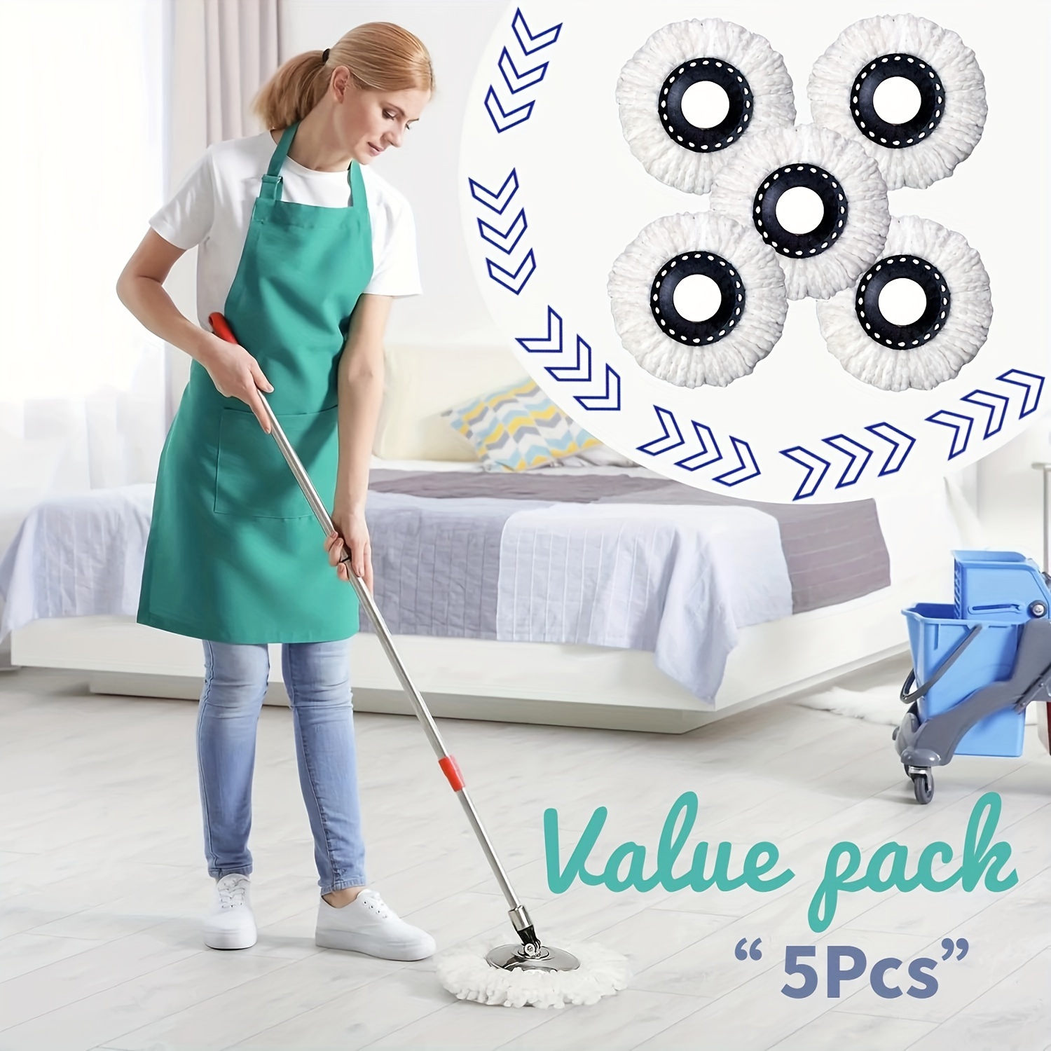 

5pcs, Spin Mop Head, Replacement Mop Head For Spin Mop, Washable Durable Mop Head Refill, Wet And Dry Cleaning, Dust Removal Mop Head, Easy To Clean, Cleaning Supplies, Cleaning Accessories