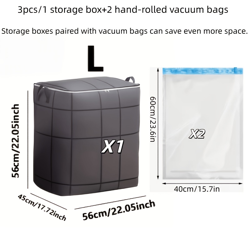 TEMU Black Foldable Wardrobe Storage Box With 2 Vacuum Storage Bags, Stackable Large-capacity Storage Bin, Space- Quilt Storage Box, Thickened Moving