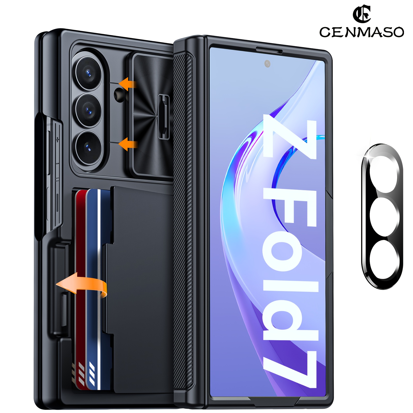 TEMU Compatible With Z Fold 7 Phone Case With 2 Lens Protectors, Clip, Built-in Sliding Lens Cover And Hinge Protector And Screen Protector,