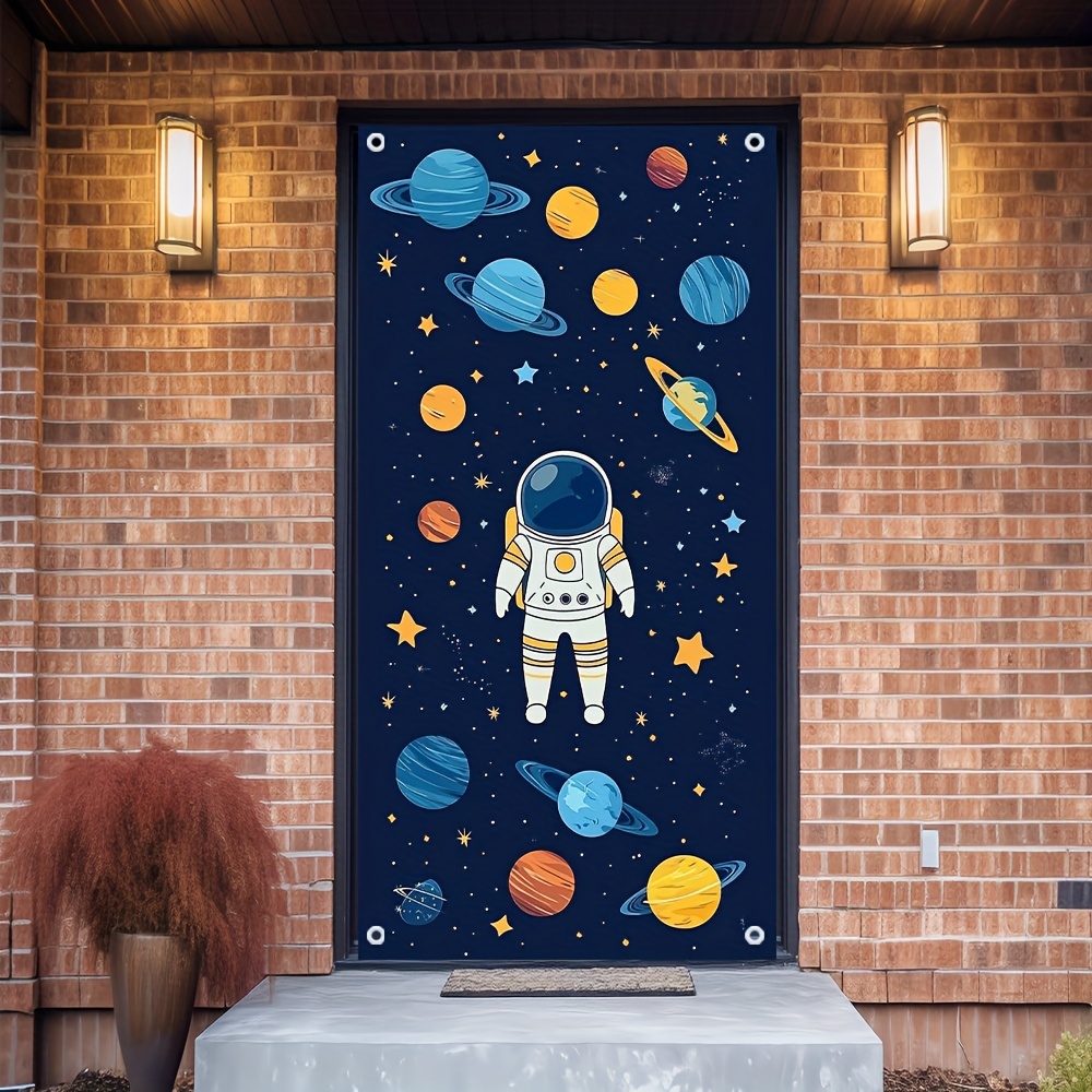 

1pc Space-themed Door Cover Decoration, Polyester Astronaut And Print, No Power Required, Easy To Clean, With Ideal For Celebrations, Birthdays, Seasonal Events, For Indoor & Outdoor Decor