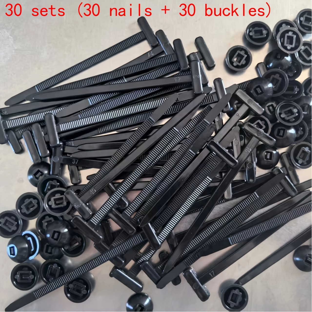 Image of 30 Sets (30 Nails + 30 Buckles) Multifunctional Nylon Self-locking Cable Ties, Durable Plastic Buckles, Suitable For Fixing Multiple Parts Of The Car And Managing Wires, And Home Scenes
