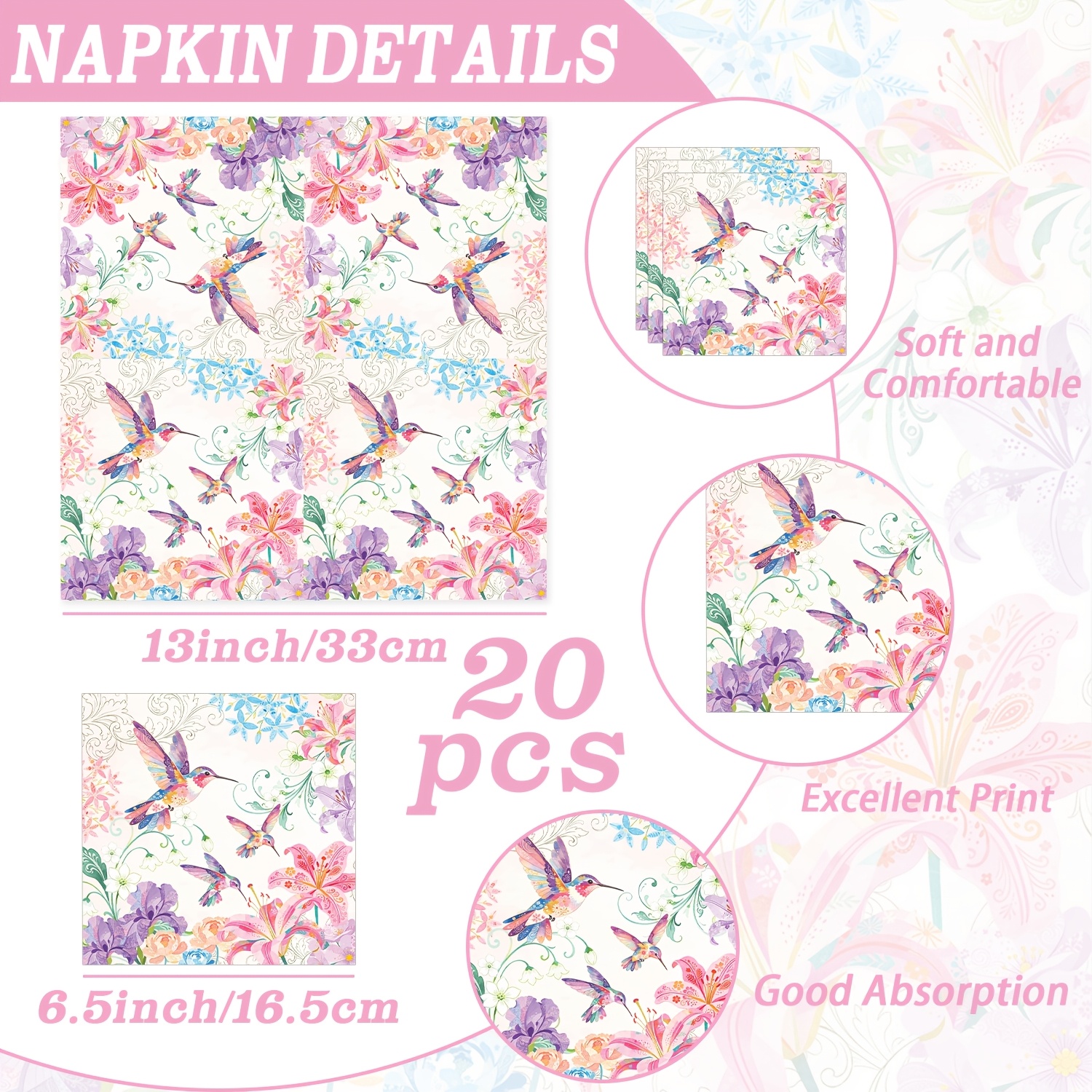TEMU Serviettes de table colorées sur le thème des oiseaux et des fleurs, serviettes de table pour le dîner, serviettes de table pour le déjeuner,