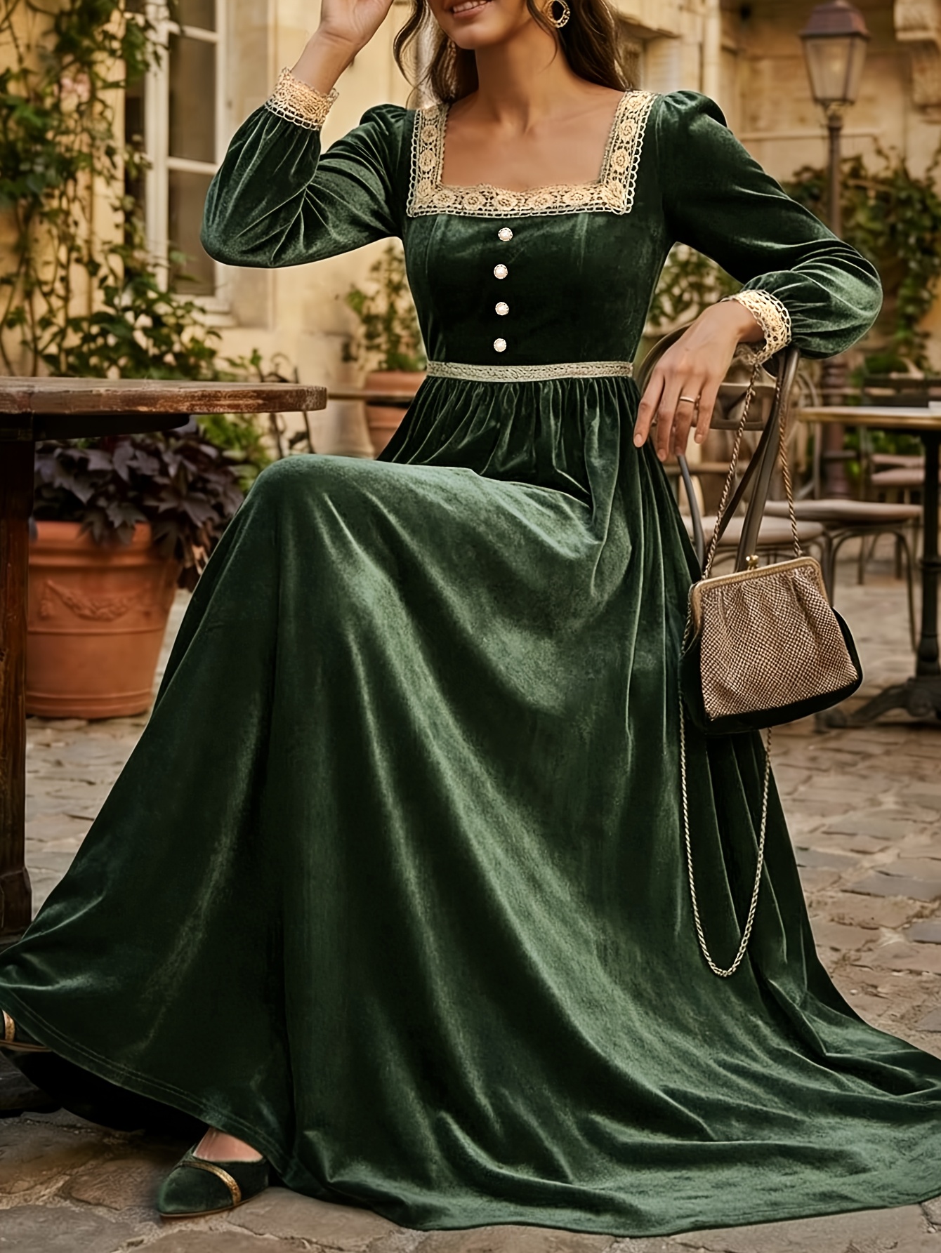 slim fit dress slacks 1960s Vintage Jade Green Velvet Dress main image 1