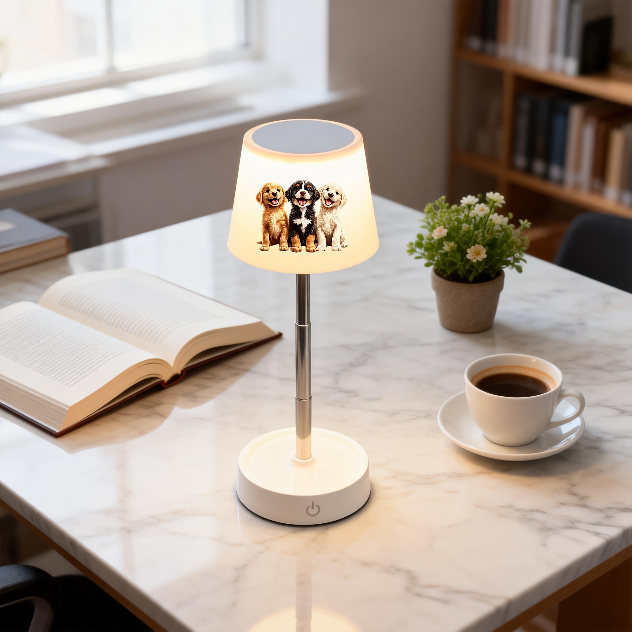 Cute 3 Puppy Pattern Desk Lamp, Height Adjustable & Dimmable