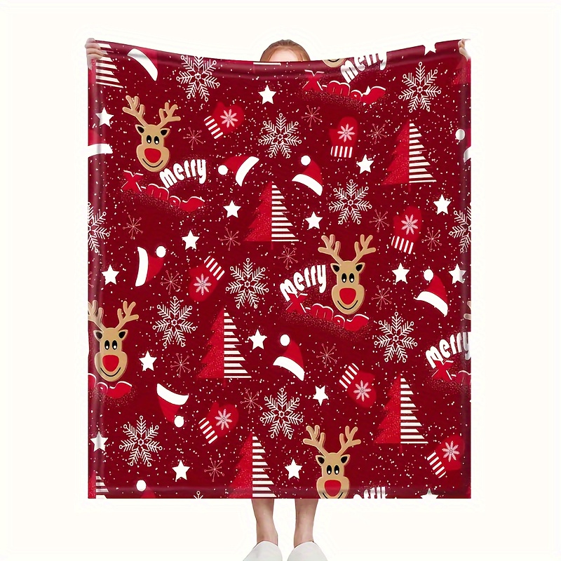 

Cozy Christmas Throw Blanket - Soft, Warm & Reversible With Santa, Tree, Elk & Designs - Couch & Bed, Machine Washable, , Best For Christmas