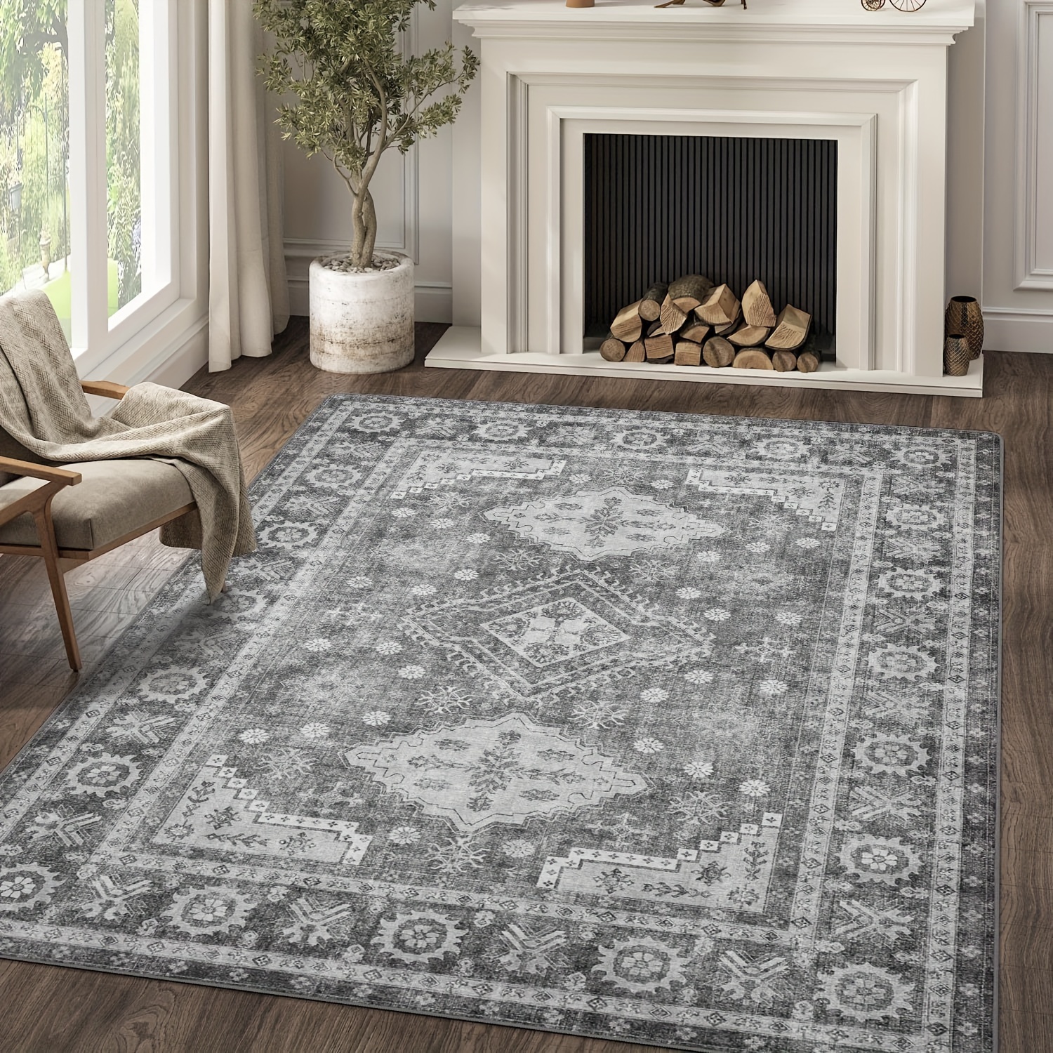 

Area Rugs For Bedroom Living Room Hallway Entryway, Machine Washable Floor Cover, Ultra-thin Print Boho Vintage Aesthetic Carpet, Low Pile Mat With Non Slip Rubber Backing