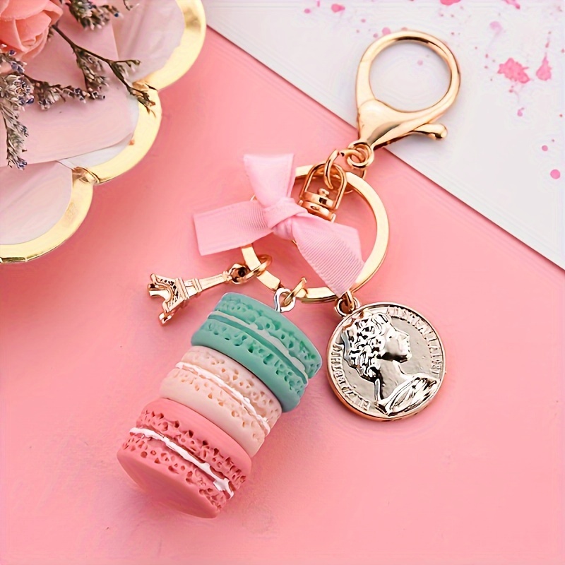 

[chic ] Chic Macaron Cake Keychain With - Alloy, Silicone, Women' Accessory For Bags & Phones, Ideal Christmas Gift