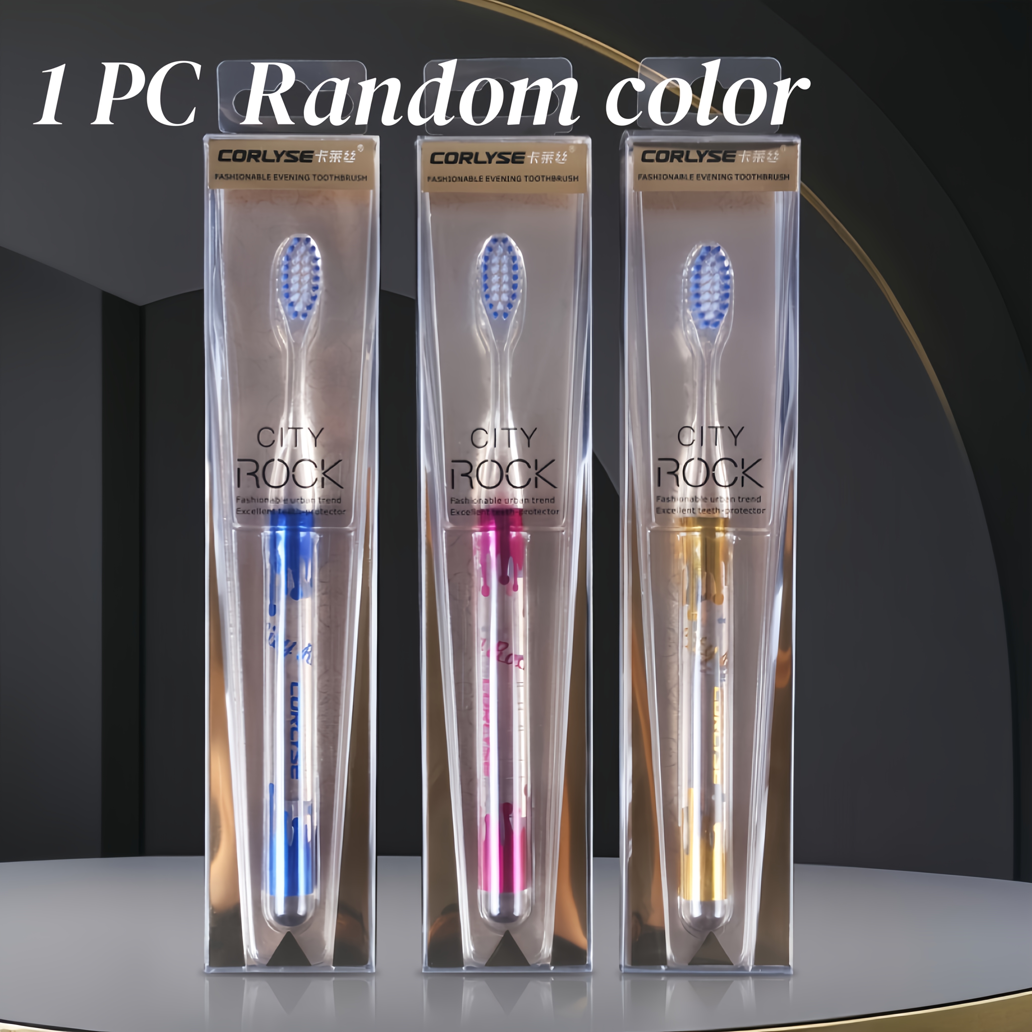 Image of 1pc Random Color Portable Luxury Golden Adult Soft Toothbrush For Daily Use Tooth Brush