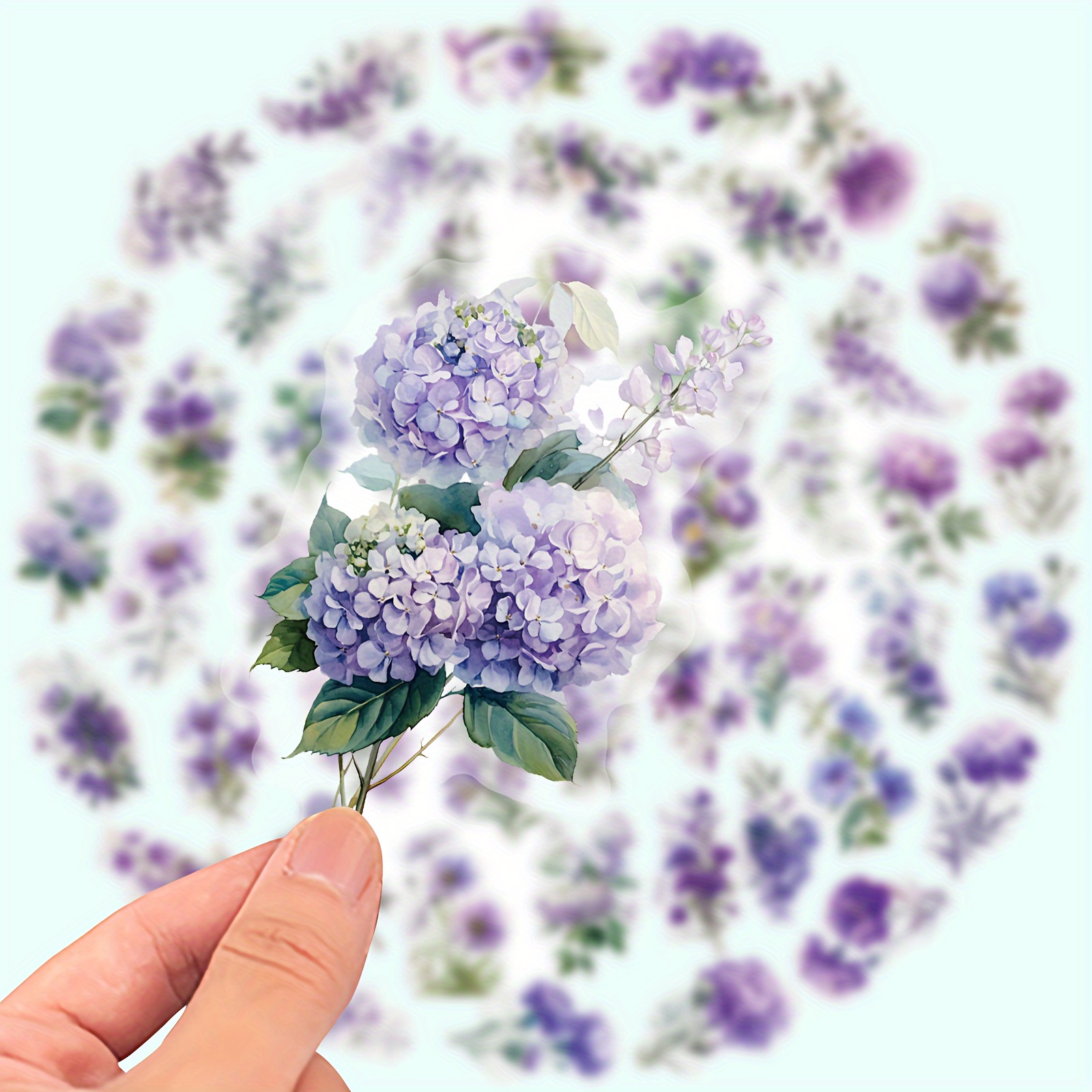 

50-pack Purple Hydrangea Transparent Sticker Decals, Vinyl Floral Graffiti For Laptops, Water Bottles, Luggage, Helmets, Motorcycles, Guitars - White, No Electricity Needed