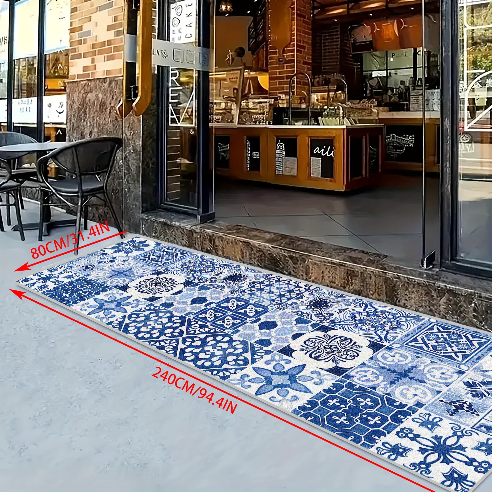 TEMU Sea Freight [golden Rhinestone Velvet] 1pc, Blue Ethnic Style Artistic Hotel Motel Area Long Runner Rug, Comfortable Kitchen Bathroom Decorative