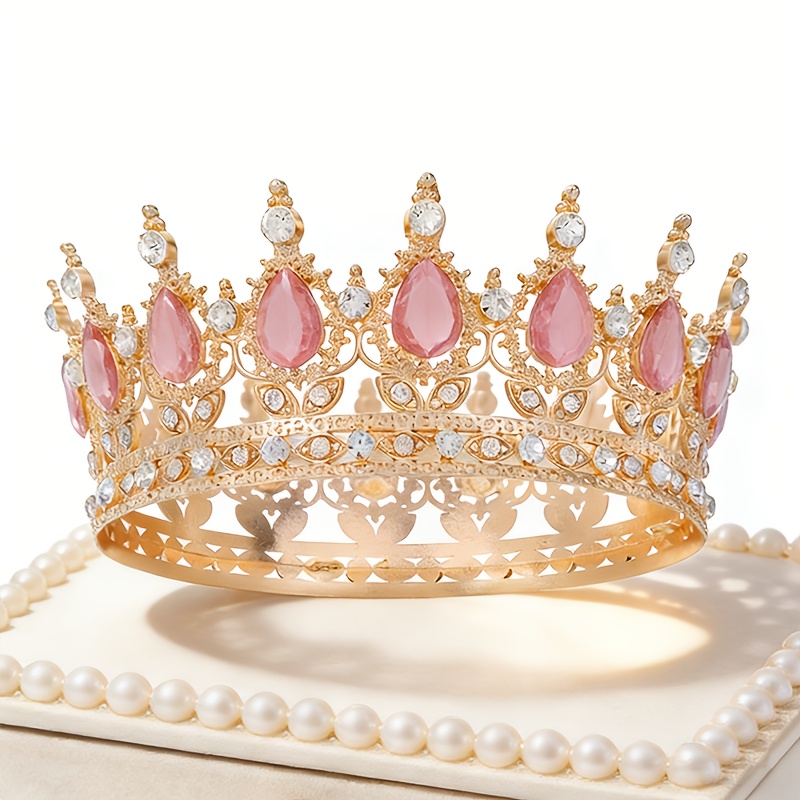 E-shop Elegante Große Krone - Luxuriöse Runde Legierung Tiara mit Funkelnden Kunststeinen, für Tanz, Partys und Formelle Anlässe, Geeignet als