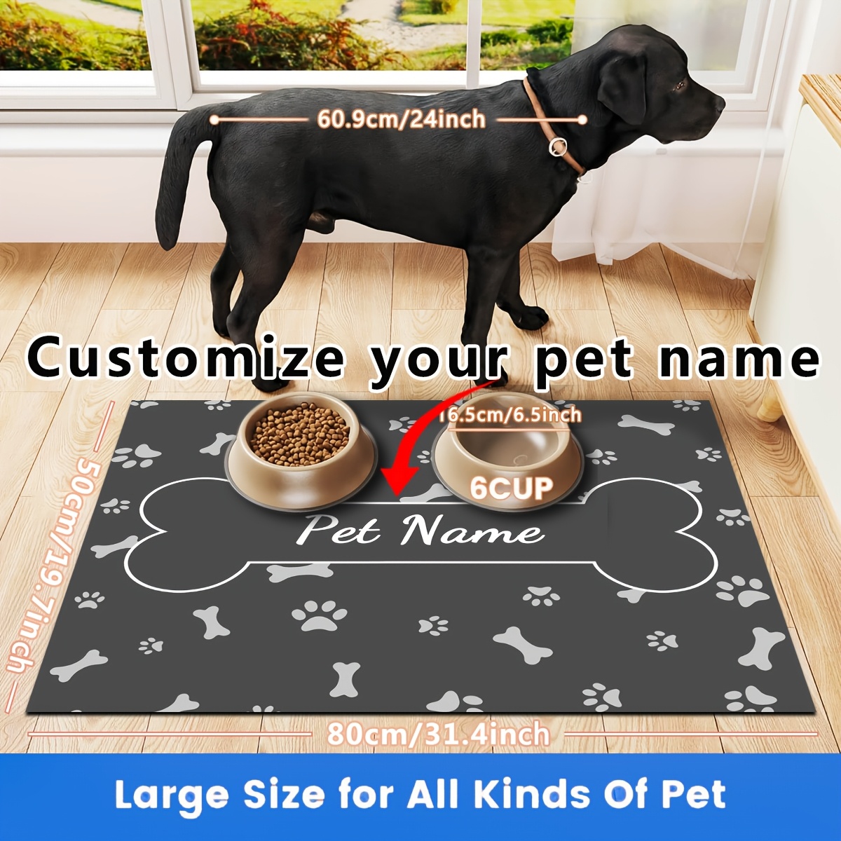 TEMU 1pc Paw Print Bone Diy Name Pet Feeding Mat, Pet Food Mat, Non-slip Mat, Cat And Dog Food And Water Bowl Mat, Dog Waterer Mat, Cat And Dog