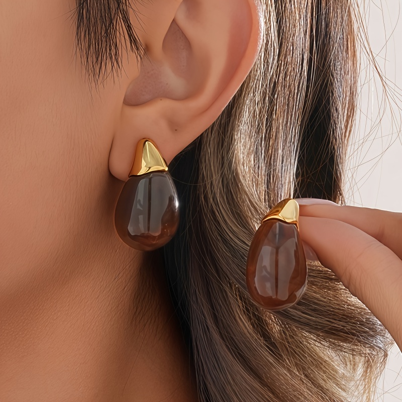 TEMU A Pair Of Elegant And Stylish Multicolored Acrylic Teardrop Earrings, Perfect For Women To Wear At Daily Gatherings And During Vacations