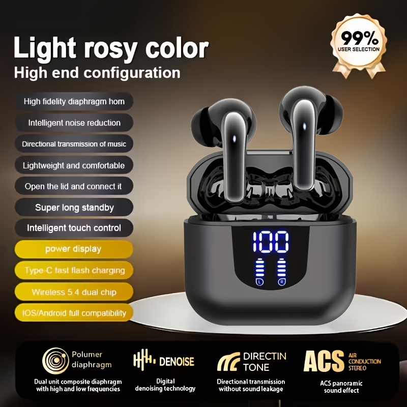 TEMU Wireless Earbuds, 2026 Wireless Headphones Hifi Stereo Earphones Noise Canceling Mic, 42hs Playtime In Ear Earbud, Sport Earphones With Display