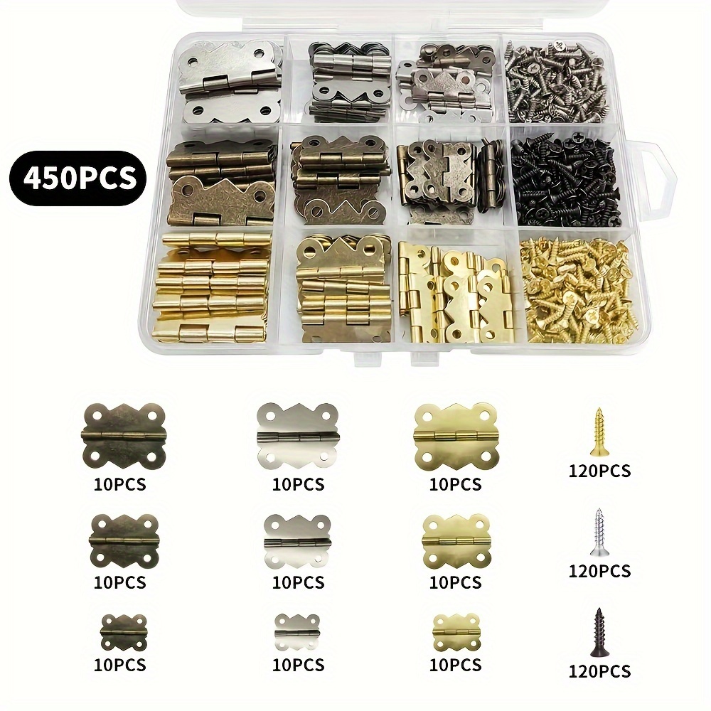 

450 Pcs Vintage Box Hinges - Jewelry Boxes, Wooden Crates, Cabinets, Toolboxes, Gift Boxes, Miniature Hinges, Classic Miniature Foldable Connectors With Screws - Diy Handmade Boxes