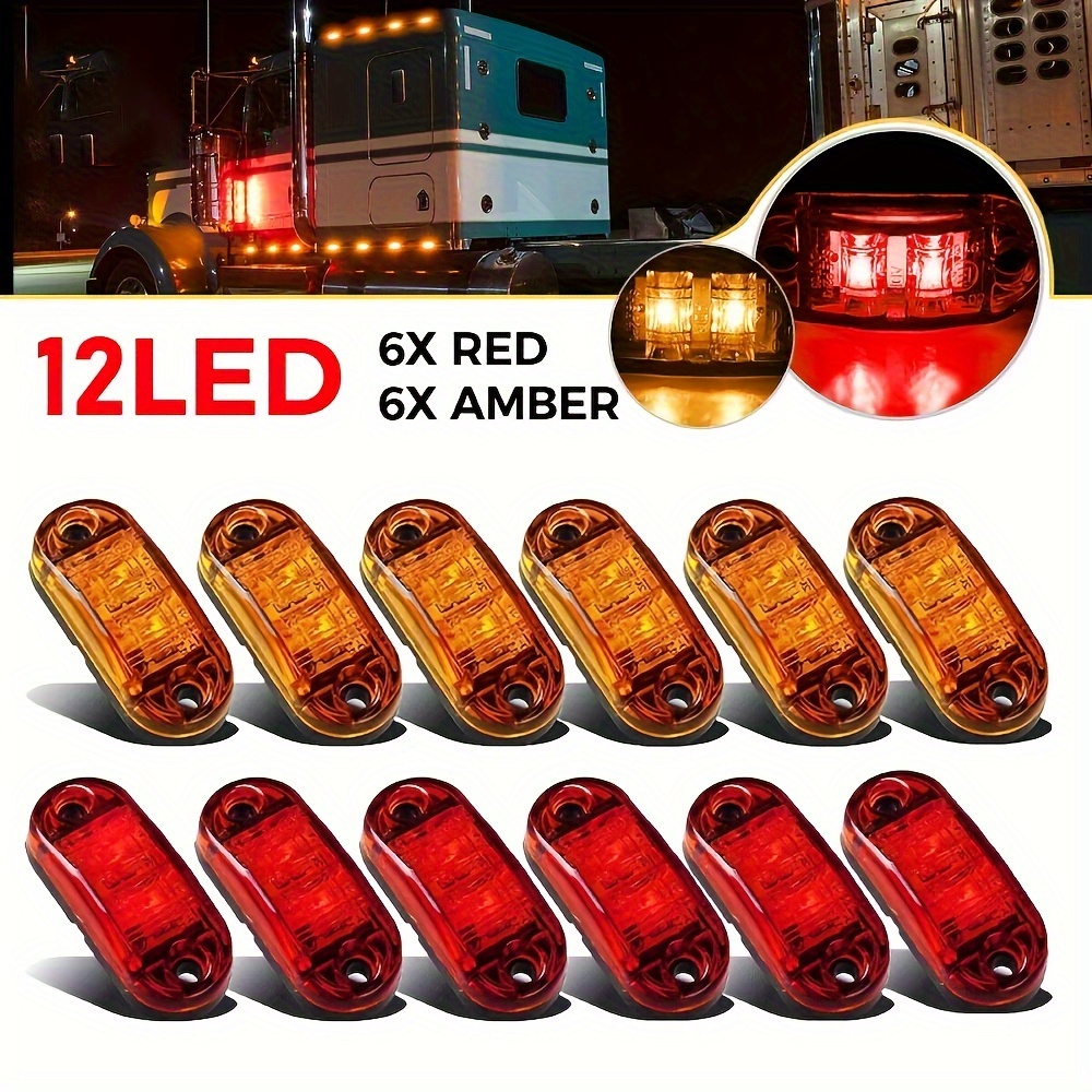 

12pcs Marker Lights 2.5" Led Truck Trailer Oval Clearance Light Amber Red