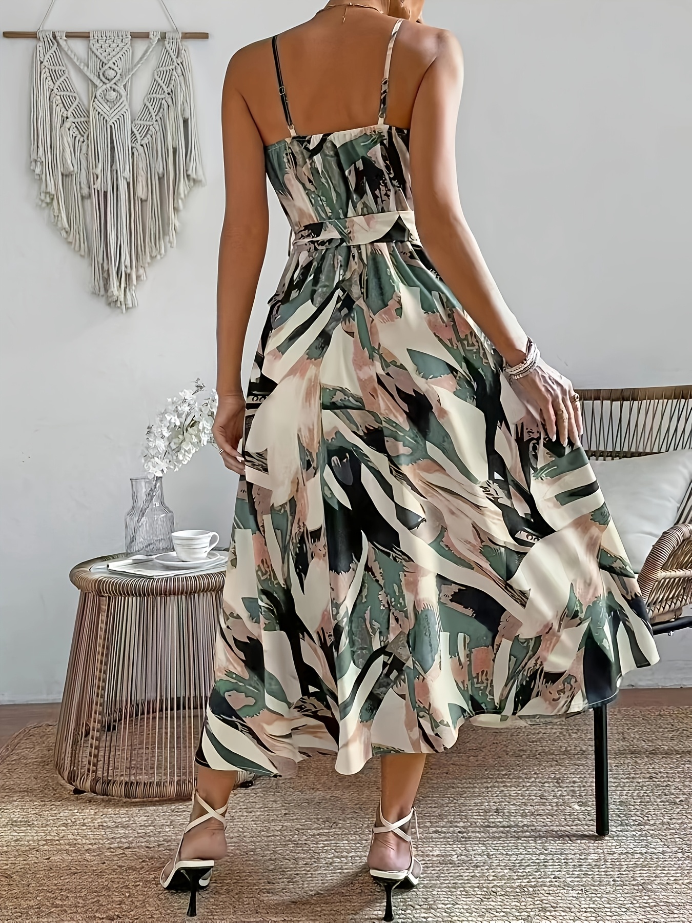 summer new   cami dress abstract print cami dress womens summer waist cinching tie up   length a line skirt vacation casual   long dress