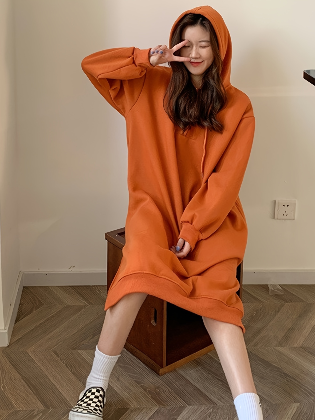 women's fleece lined thick hooded oversized sweatshirt dress