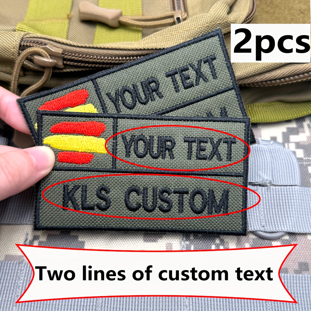 TEMU 2 Piezas de Parches Bordados con Formas Diferentes de Española con , Cierre de Gancho y Bucle, Texto Personalizado de 2 Líneas, Insignias de