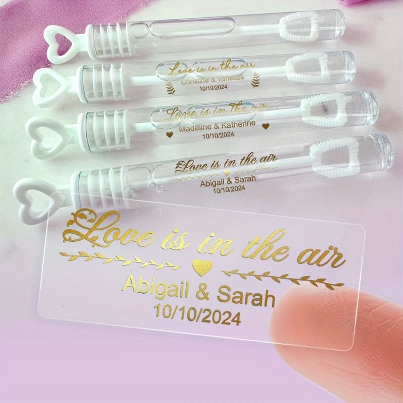 

Set, Custom Wedding Bubble Labels In Transparent Golden Foil-personalize These Elegant Bubble Tube Stickers To Create Unique Favors And Decorations For Your Wedding Guests 0.78*1.97in