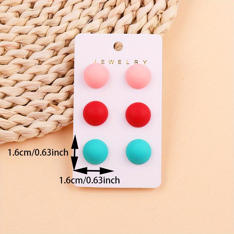 3 Pairs of Candy-Colored Round Bean Acrylic Earrings