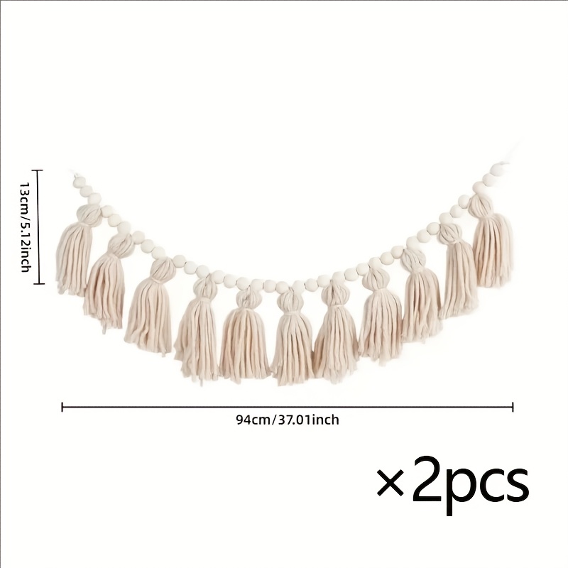 Image of 1pc/2pcs Bohemian Style Tassel Wreath Hand Fabric Tassel Hanging Ornaments With Wooden Beads | Wedding Party Birthday Halloween Thanksgiving Christmas Decoration Pendant Gift