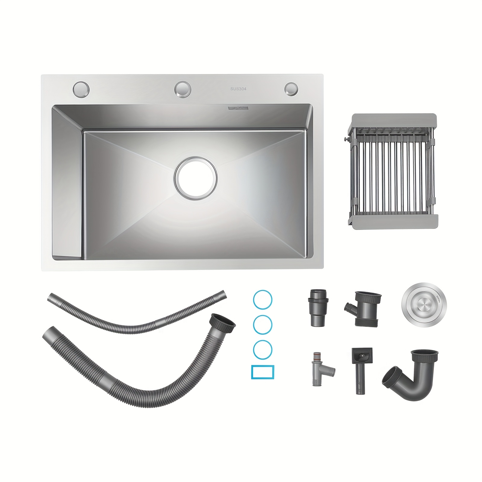 26.8 X 17.7 Inches Kitchen Sink, Top-mount Single Bowl Stainless Steel Sink With Drain Kit And Fruit Baskets