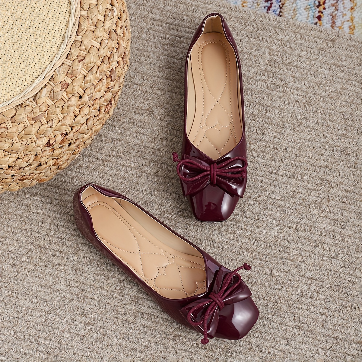 fashion womens flats square toe shallow detail - Temu