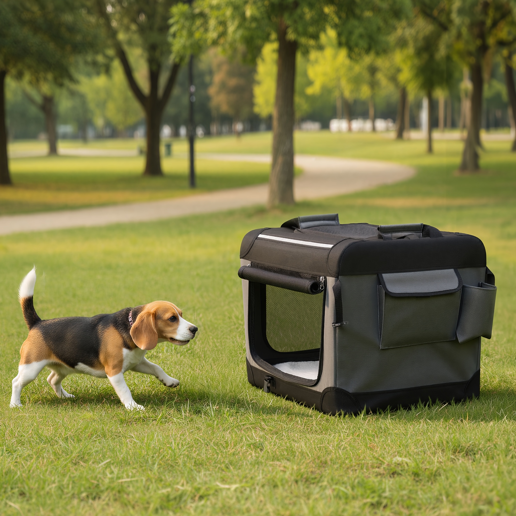 Foldable Dog Transport Box, Oxford Fabric, Dog Bag With 4 Mesh Doors, Medium-sized Dogs, Black