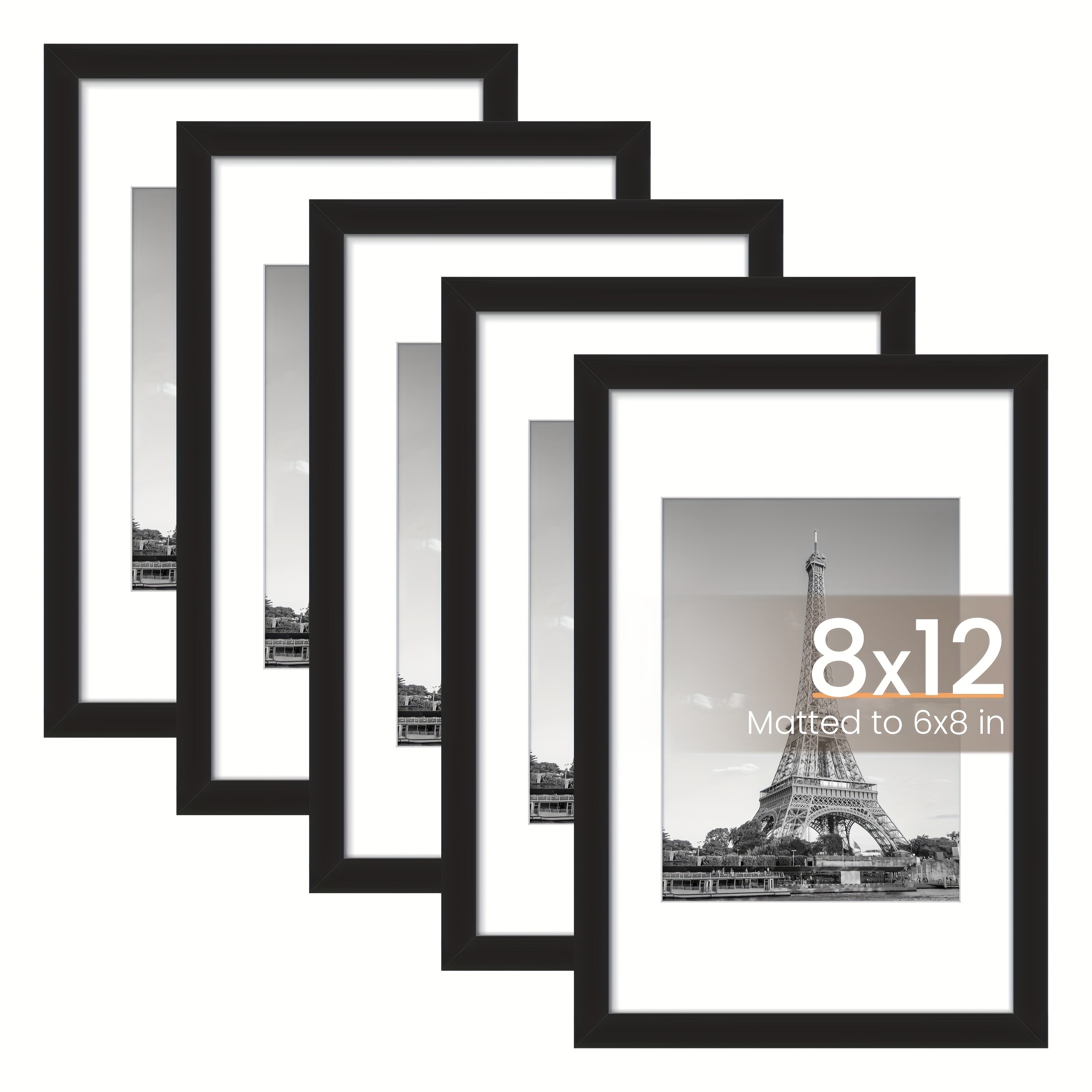 TEMU 5 Pack Vertical Wall Picture Frames Suitable For Decor - Rectangular Photo Frames Mat, Lightweight Gallery Frames For 6x8 Or 8x12 Pictures, Wall-mounted Display For Photos,, Certificates
