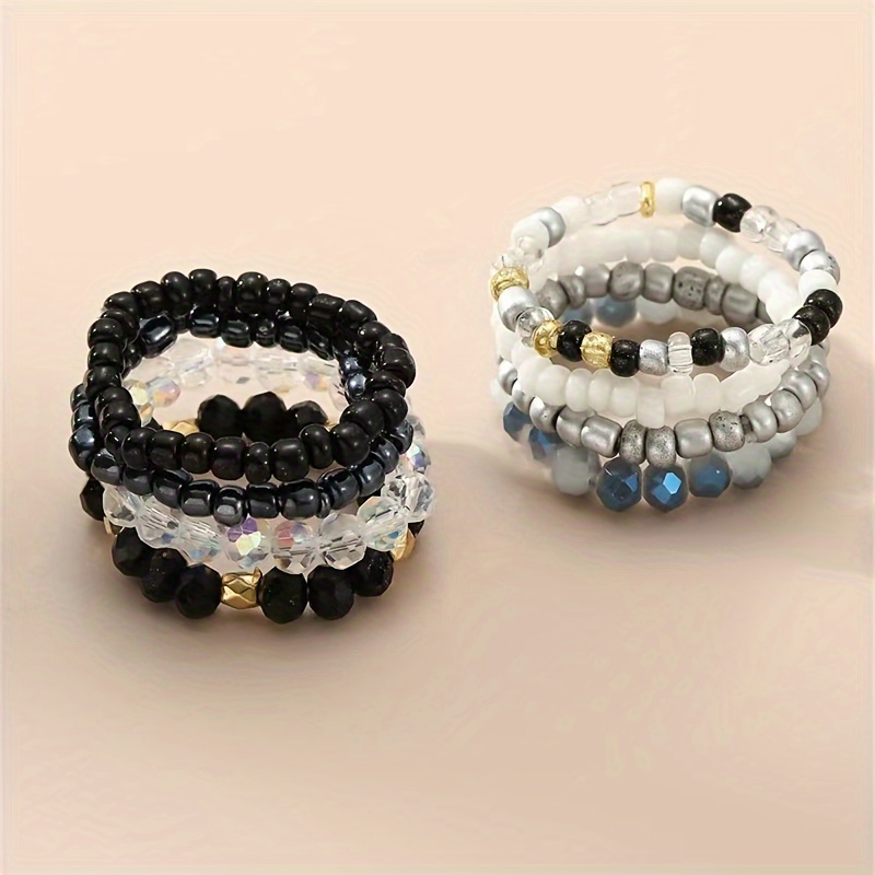 

8pcs Bohemian Glass Beaded Stackable Rings Set