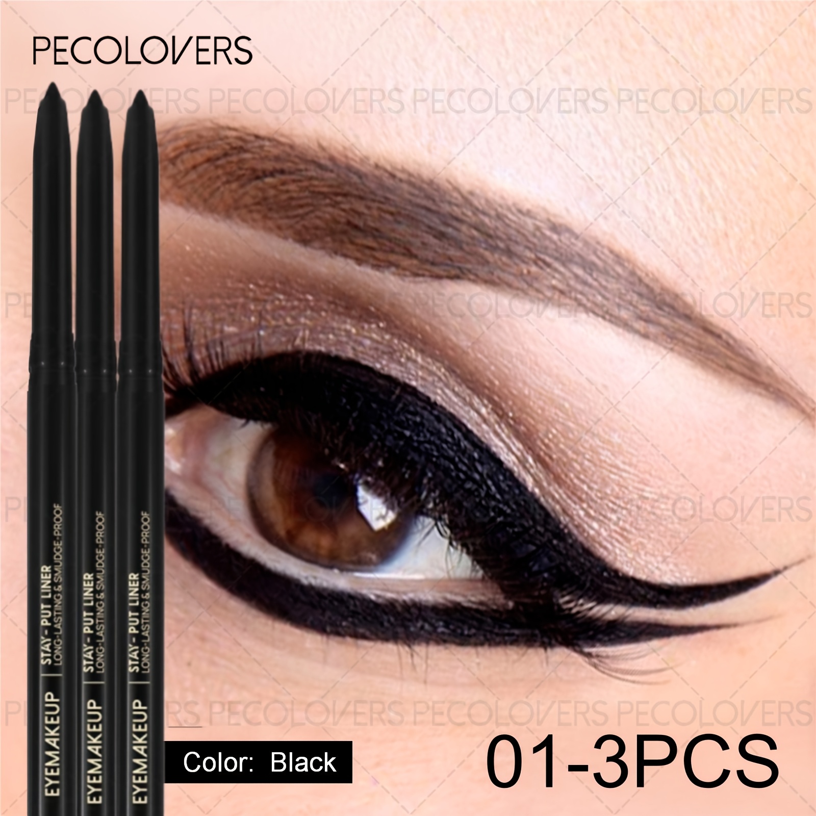Image of 3pcs Pecolovers Waterproof Eyeliner Pencils - Quick- Tip, Matte Suitable For Eyes, Long-lasting Waterproof Liner For Winged Looks, Daily & Professional, Easy Application (no Smudge, Gel Pen)
