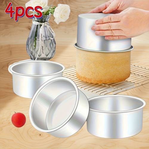 4pcs 4-Inch Round Cake Pan Set with Fixed Bottom, Aluminum Alloy Layered Cake Tray, Suitable for Birthdays, Weddings, Christmas, Mother s Day, Small Baking Kit, Healthy and Durable, Dishwasher Safe
