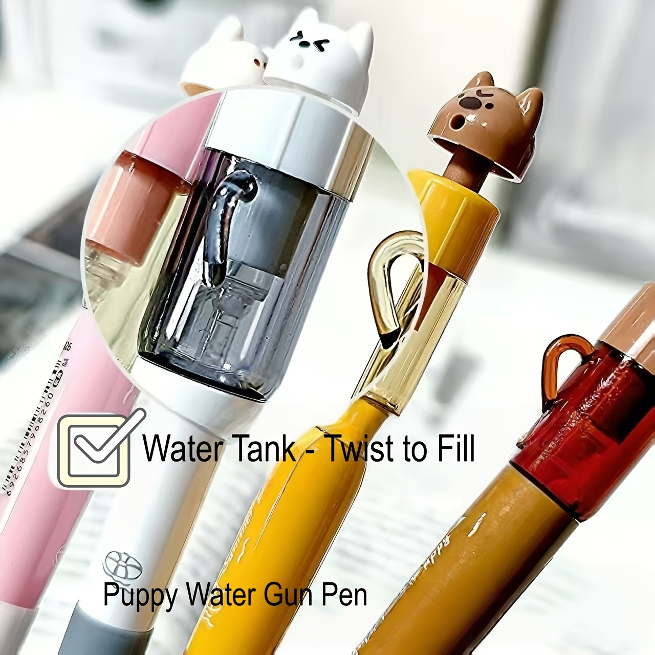 11pcs set stylish puppy shaped water gun pen creative twist out refill ballpoint pen with push button   silicone sleeve st nib       gift Product details 3