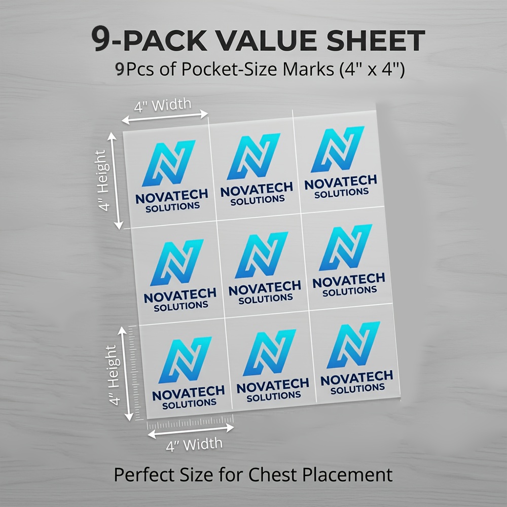 TEMU 9pcs/15pcs Scustom Dtf Heat Transfer Iron On Logo Print, Personalized Brand Pattern Stickers For Workwear Shirts Team Uniform Corporate Branding