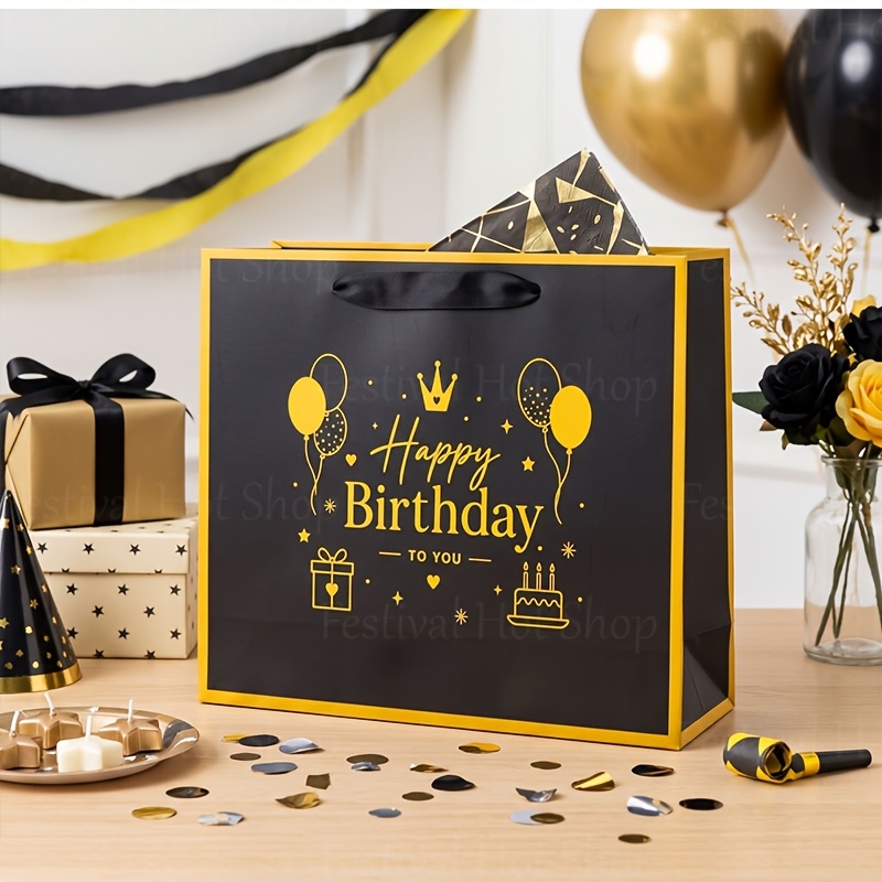 TEMU Gift For Her/him 1 Black And Golden Birthday Gift Bag, A Lightweight And Foldable Black And Golden Paper Decorative Bag For Birthday Milestone