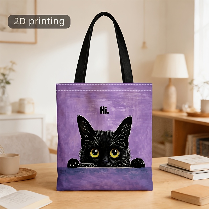 TEMU Borsa a tracolla unisex con stampa e scritta 'Hi' - Borsa tote viola adatta per tragitto giornaliero, shopping, borsa lavabile in lavatrice con