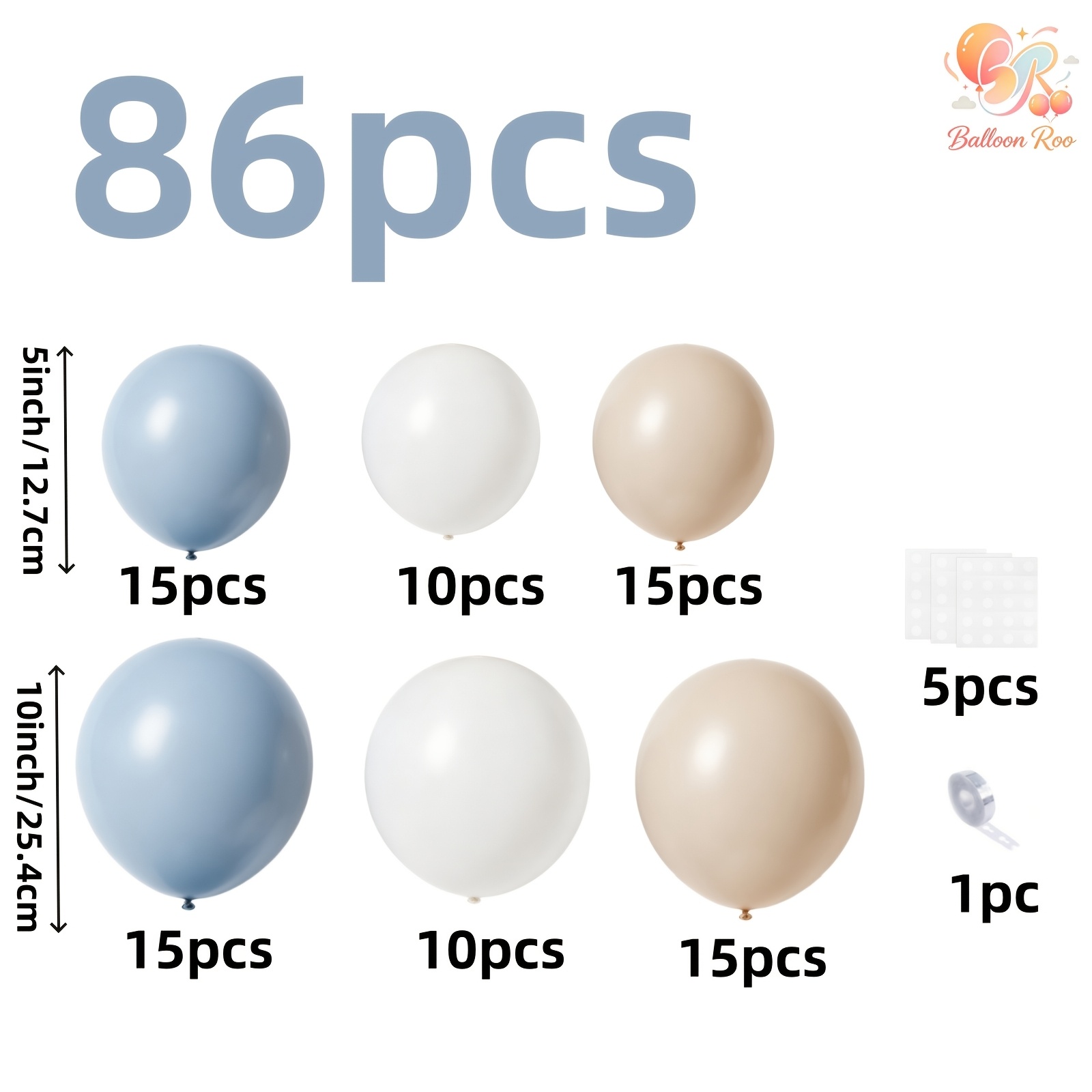 TEMU Juego de 86 piezas para de globos en azul y arena, adecuado para , , ceremonias de graduación, temporada de , bautizos, decoración bohemia, Día