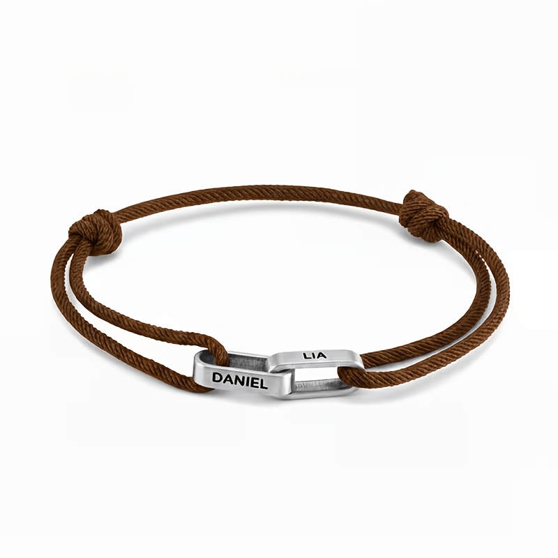 Custom Couple Name-Engraved Adjustable Knot Bracelet, Unisex Gift
