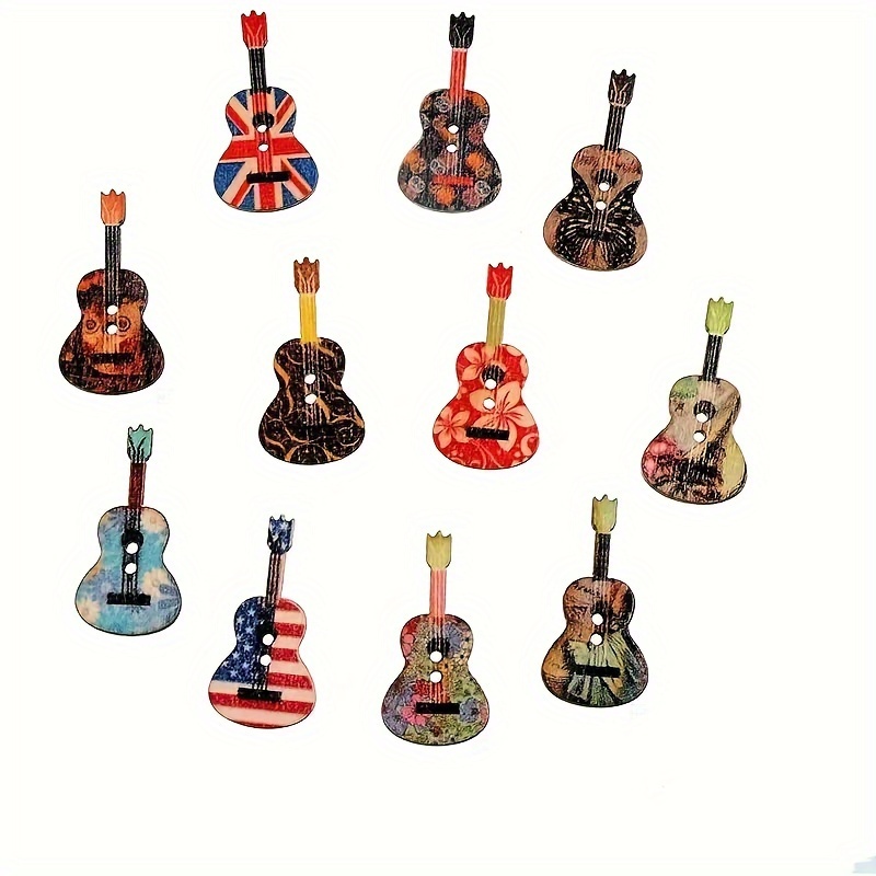 

100pcs Mixed Wood Buttons 2 Holes Creative Flower Guitar Shape Sewing Scrapbooking Button Random Country Color Diy Tools