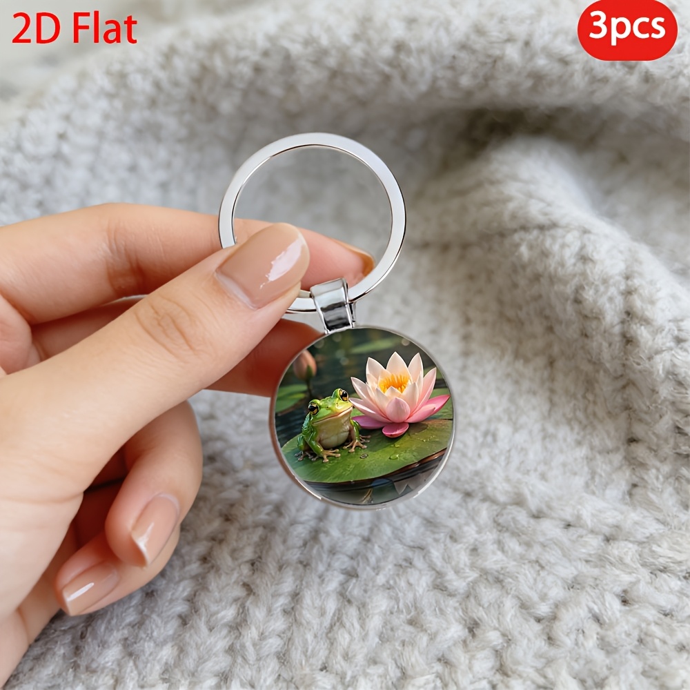 Frog Lotus Water Lily Pattern Keychain Set