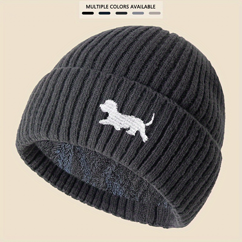 

Embroidered Knit Beanie - , & Windproof Fleece For | Brimless Cap For |