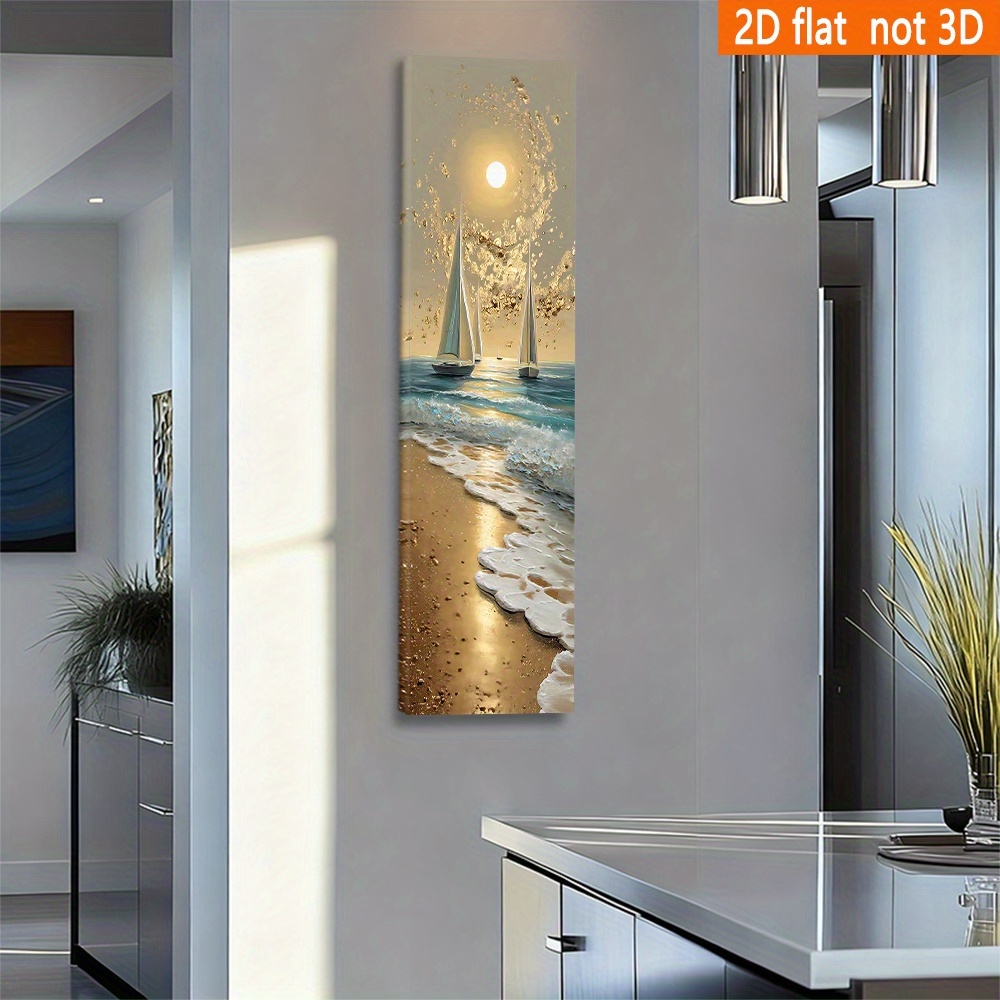 TEMU 2d Flat, 2d Flat, 2d Flat A 2d Flat, Extra Wide Panoramic Canvas Print Featuring A With Sailing Boats And A . Perfect For Decorating A Spacious