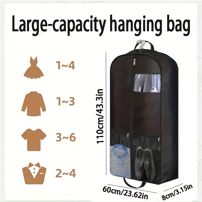 TEMU 1pc/2pcs Set Black Garment Storage And Protective Bags – Clothing Bags With Heavy-duty Shoe Storage Function, Travel Bags/suit Protective